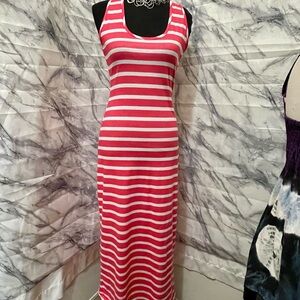 Pink and White Sleeveless Bodycon Maxi Dress